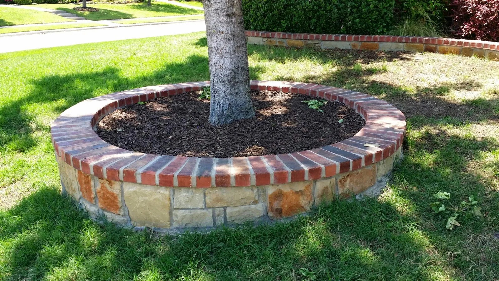 Circular stone and brick surround around a tree